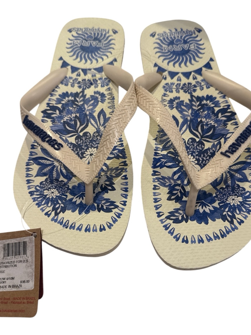 Havaianas x Farm Rio Women's Cream Flip Flops with Blue Floral Print